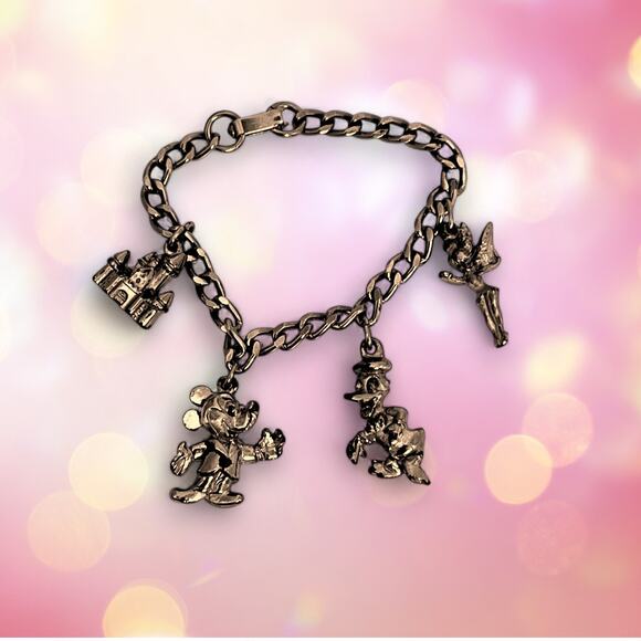 Vintage Disneyland Childs Charm Bracelet Mickey Donald Tinker Bell Castle 1950s - Picture 2 of 13